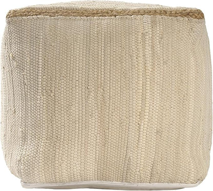 LR Home Birch/Silver Bordered Hand-Loomed Cotton Blend Cube Pouf - Image 5