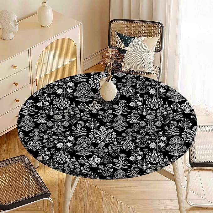 Black Fitted Round Tablecloth by Unknown