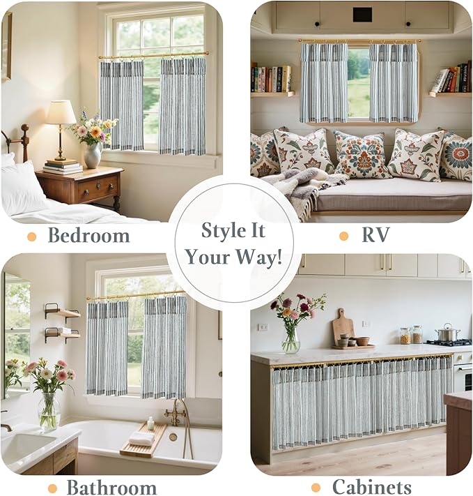 jinchan Striped Linen Kitchen Curtains - Image 4