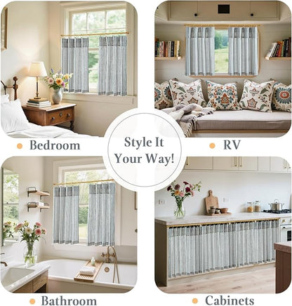 jinchan Striped Linen Kitchen Curtains - Image 4