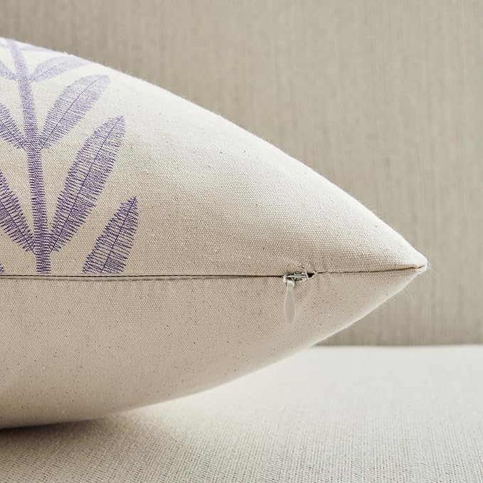 100% Cotton Farmhouse Leaves Lumbar Throw Pillow Covers Set of 2, 12x20 Inch - Image 3