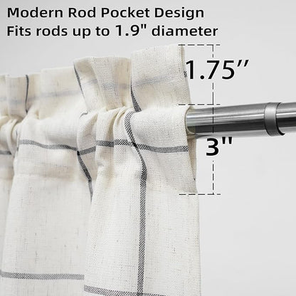 DriftAway Kitchen Curtains Striped Tier Linen Short Curtains Windowpane Plaid - Image 3