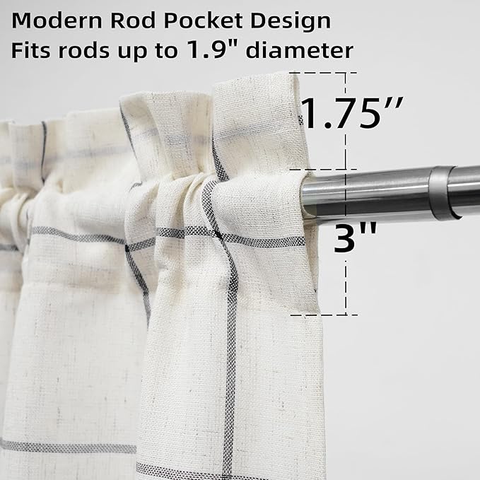 DriftAway Kitchen Curtains Striped Tier Linen Short Curtains Windowpane Plaid - Image 3