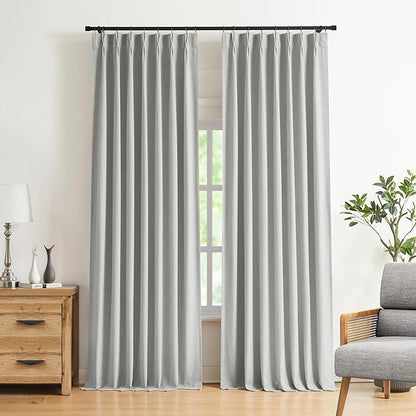 Vision Home Light Gray Pinch Pleated Full Blackout Curtains Linen Blended Room by VisionHome