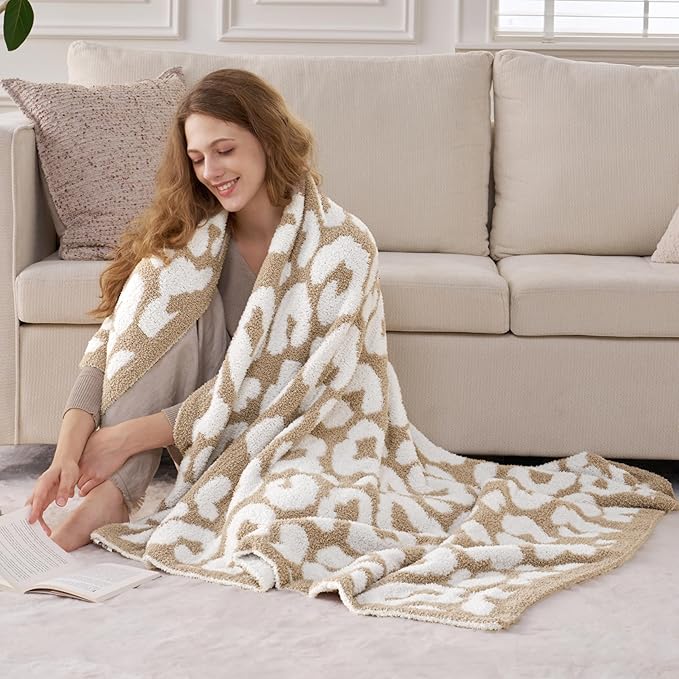 Joiedomi Throw Blanket for Couch Bed Sofa, Knitted Beige Blankets Gifts for - Image 2
