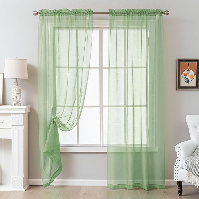 Sage Green Sheer Curtains 72 Inches Long, Privacy Semi Sheer Curtains - Image 8