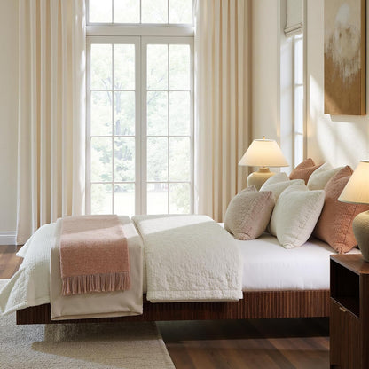 evermagin 12in high walnut king floating bed frame showing dimensions