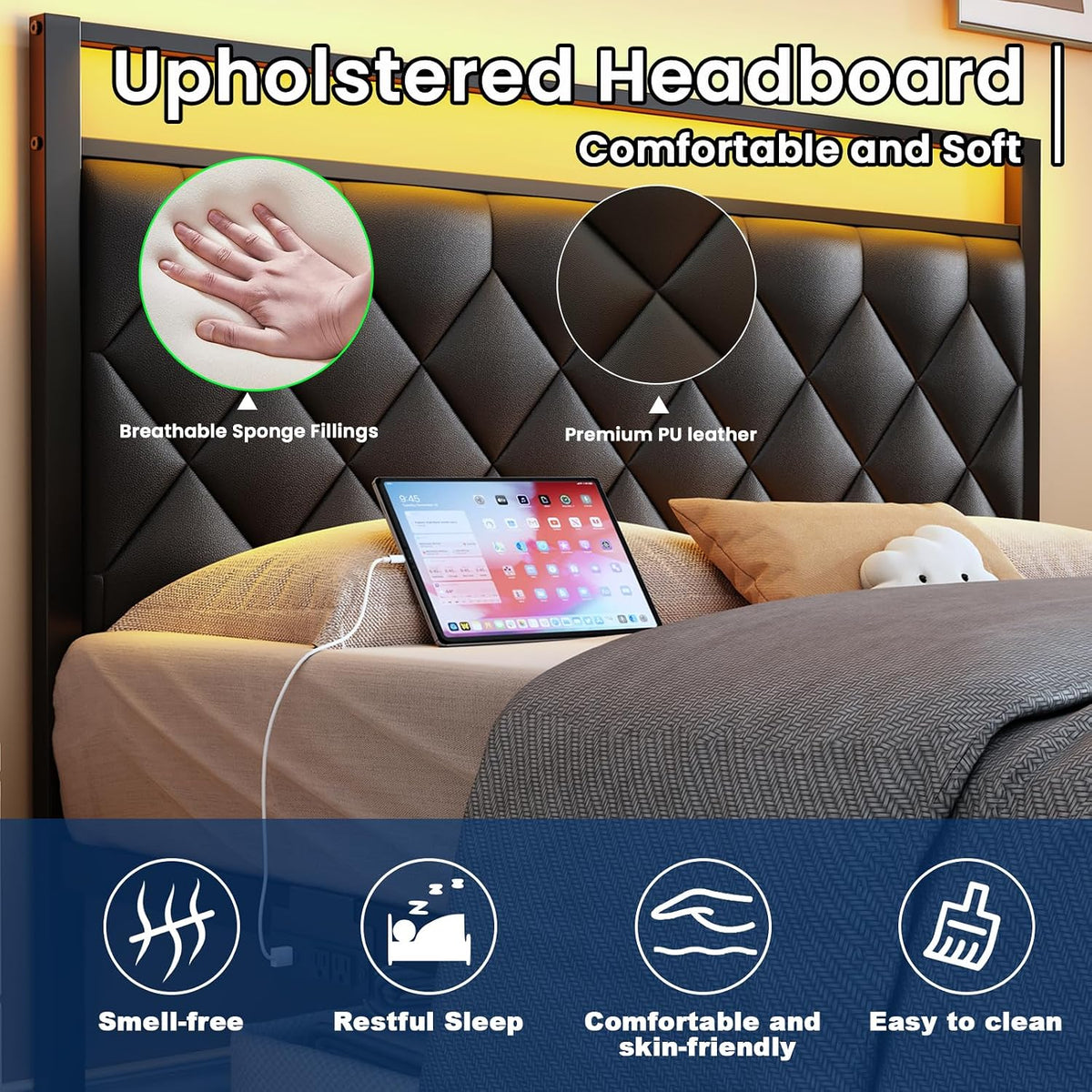 queen size bed frames with charging station & on a desk or shelf