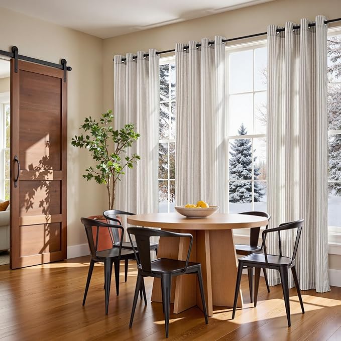 Vangao Linen Striped Grey Curtains Boho Tickingstripe Light Filtering Window - Image 4