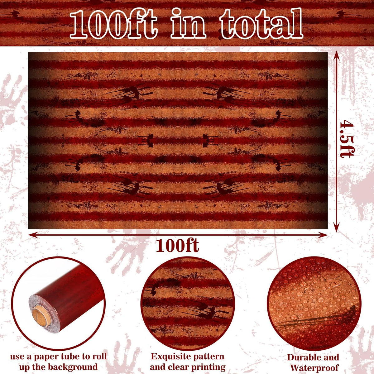 100 Ft Creepy Carnival Tablecloth Roll for Halloween Bloody Circus Tent Backdrop Evil Carnival Decorations Scary Decorations for Halloween House Decor Party Background
