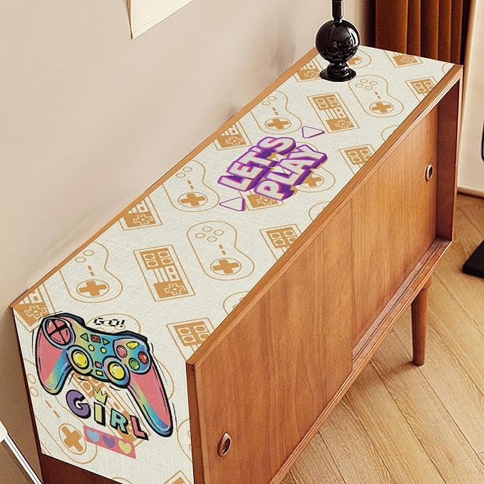 Gaming Table Runner, Kids Themed Game Controller Girl Gamer Table Scarf - Image 3