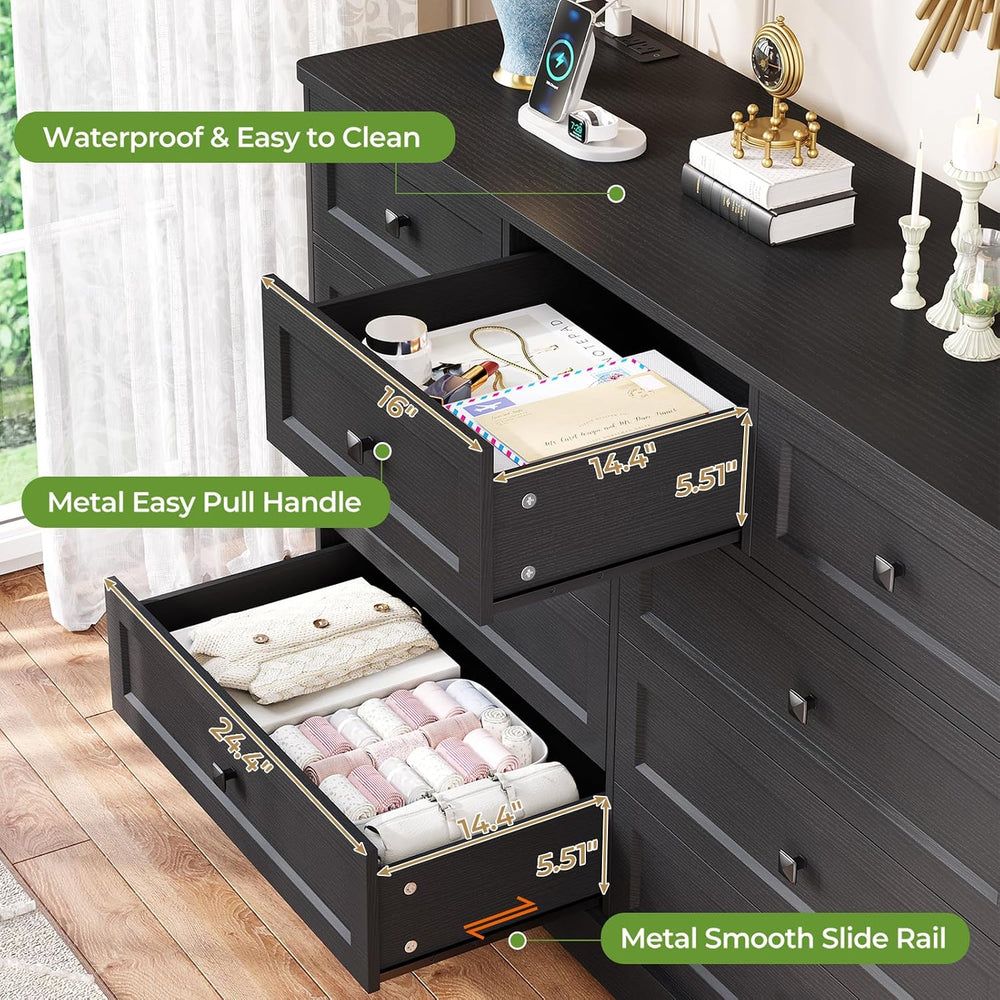 Hasuit Black Dresser for Bedroom with 9 Drawers, 51.2" Large Drawer Dres...