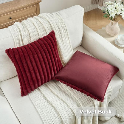 FUTEI Christmas Burgundy Throw Pillow Covers Set of 2, 22x22 Inch Striped - Image 4