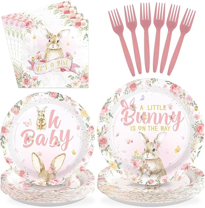 96 Pcs Easter Bunny Baby Shower Party Supplies A Little Bunny is on The Way by Unknown