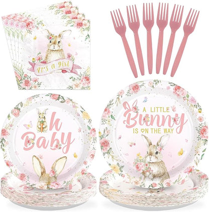 96 Pcs Easter Bunny Baby Shower Party Supplies A Little Bunny is on The Way by Unknown