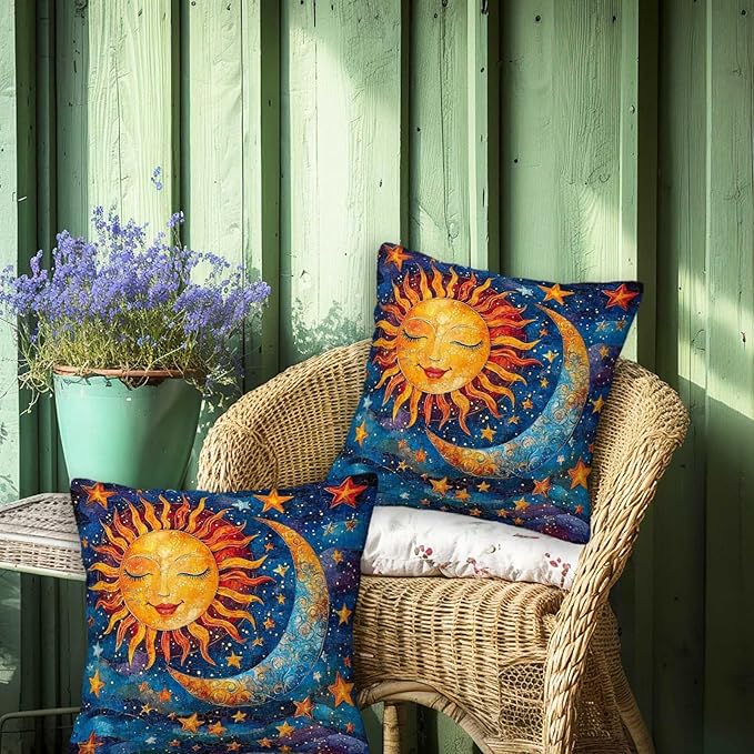 Sun and Moon Throw Pillow Covers Set of 2 | 18x18 Inches Cushion Cases - Image 4