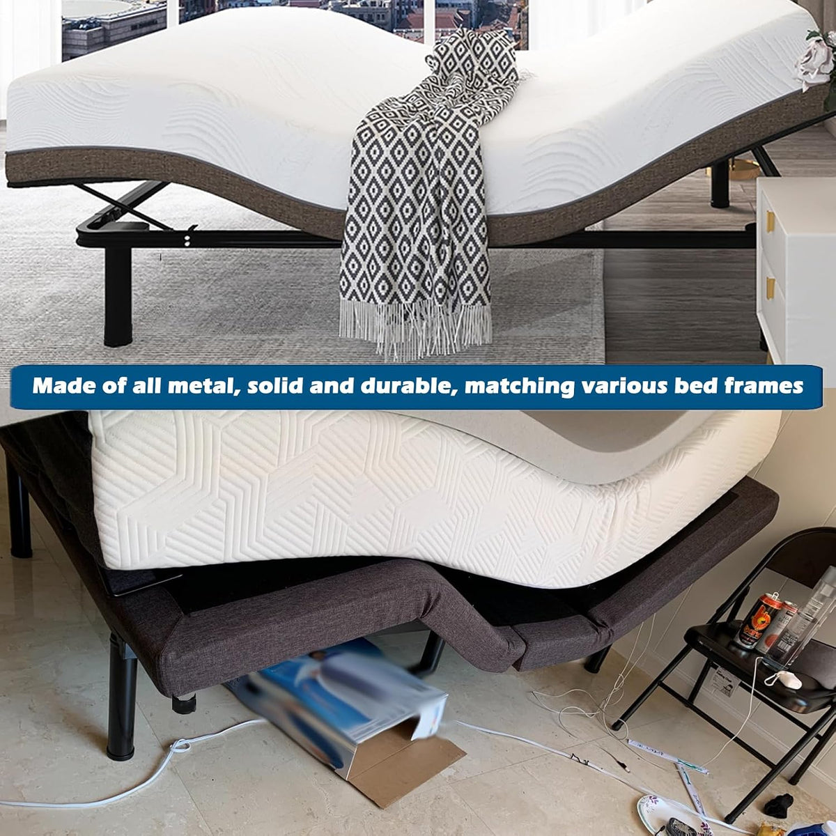 benbuoo 13 inch metal adjustable bed base frame shown in use