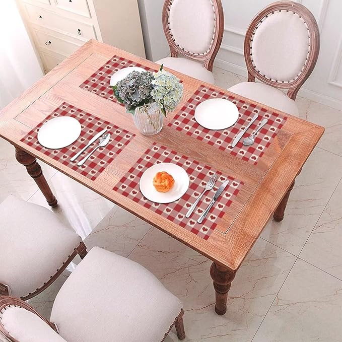 Valentine's Day Placemats Set of 4, Checked Love Hearts Decorative Table Mat 12 - Image 6