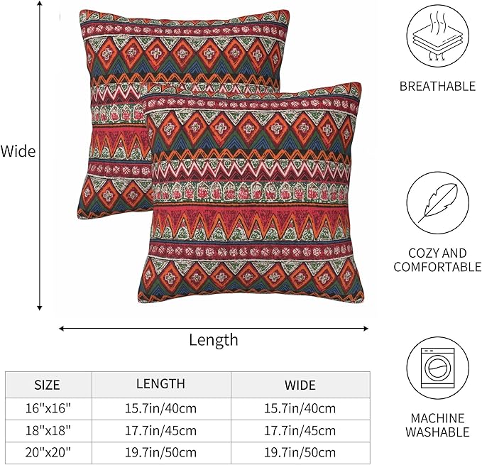 Farmhouse Vintage Boho Red Striped Throw Pillow Covers 18x18 Inch Set of 2 - Image 7