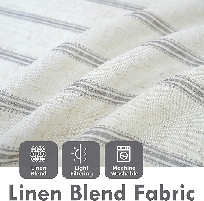 DriftAway Farmhouse Vertical Striped Linen Blend Textured Light Filtering Semi - Image 2