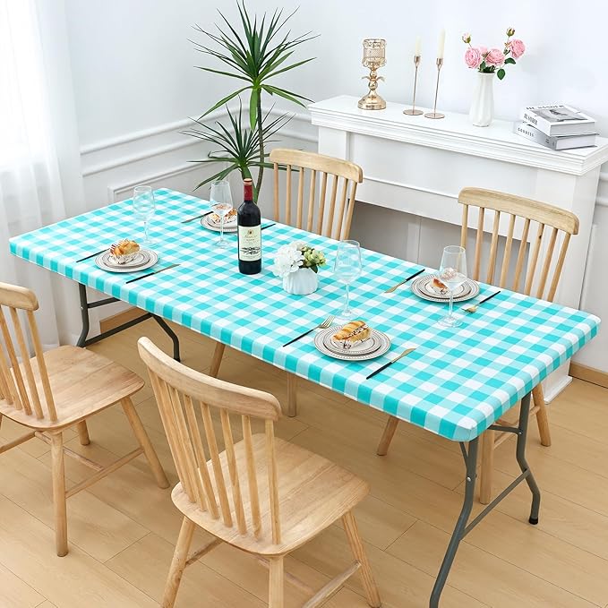 Smiry Rectangle Picnic Table Cloth, Elastic Waterproof Fitted Vinyl Tablecloths - Image 6