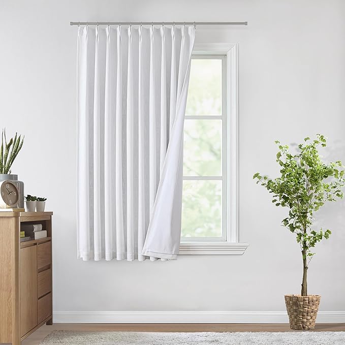 Vision Home White Pinch Pleated Full Blackout Curtains 60 inch Wide Thermal by VisionHome