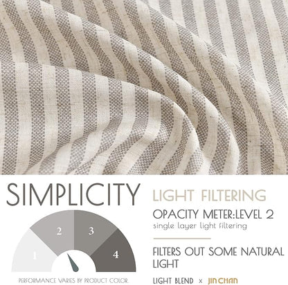 jinchan Tie Top Linen Kitchen Curtains 24 Inches Striped Tier Curtains - Image 5
