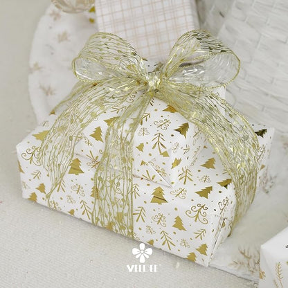 MEEDEE Gold Wired Ribbon 2.5 Inch Sheer Wired Christmas Ribbon - Image 6