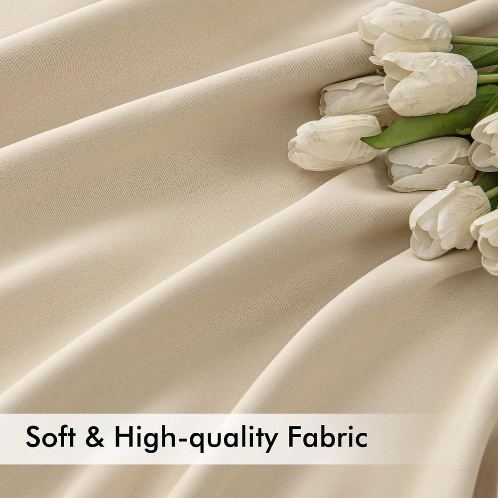 MIULEE Cream Beige Back Tab Blackout Curtains 52x96 Inch Long 2 Panels Set