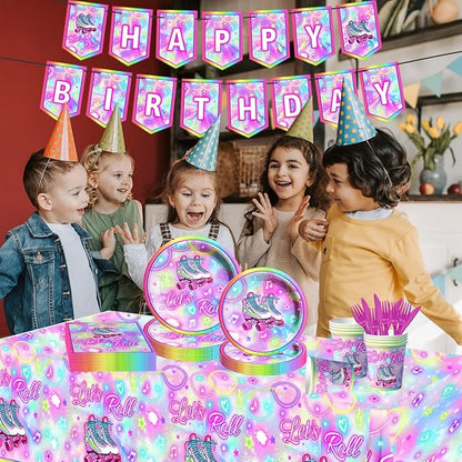 142Pcs Roller Skating Birthday Party Supplies Tableware Set Roller Skater - Image 6