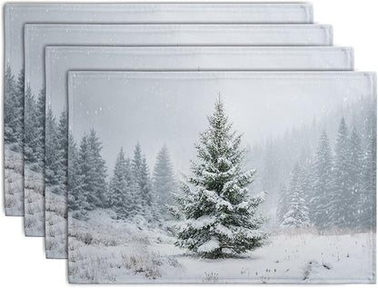 Winter Placemats Set of 4, 12x18 Inch Christmas Pine Tree Snowflake Linen Table by Wnoesat