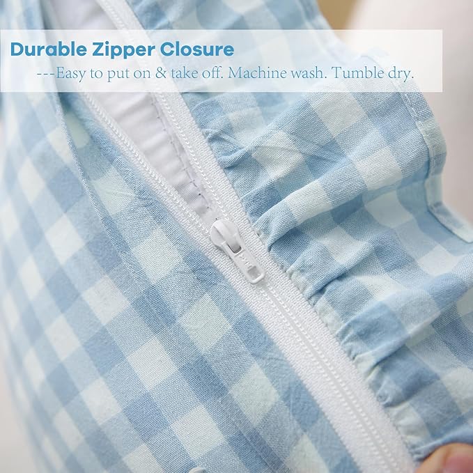 2 Pack Light Blue White Plaid Ruffle Gingham Lumbar Throw Pillow Covers - Image 5