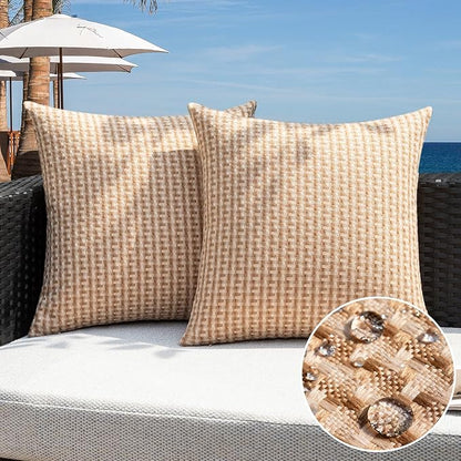 Kevin Textile Outdoor Waterproof Throw Pillow Covers Pack of 2 Weaving Texture by KevinTextile