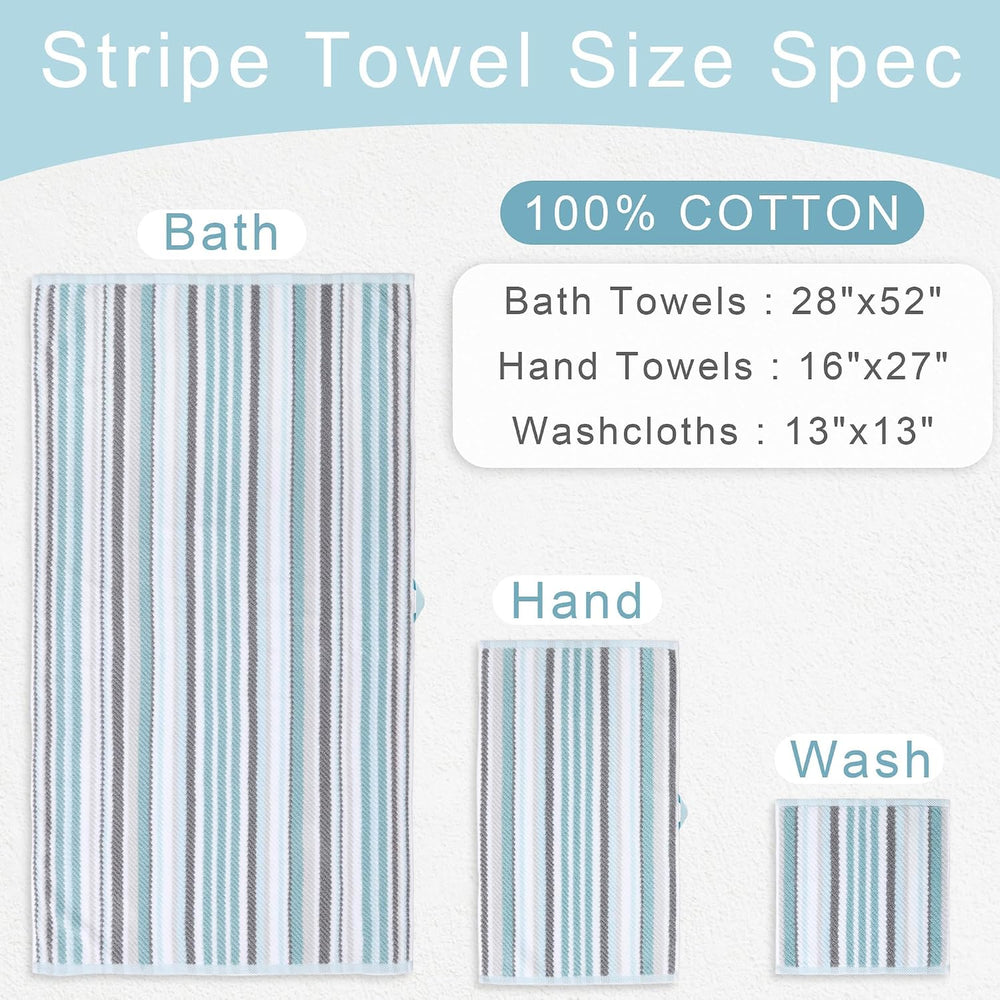 VOOVA & MOVAS Aqua Striped Towels Set, Quick Dry, Thick & Absorbent, ...