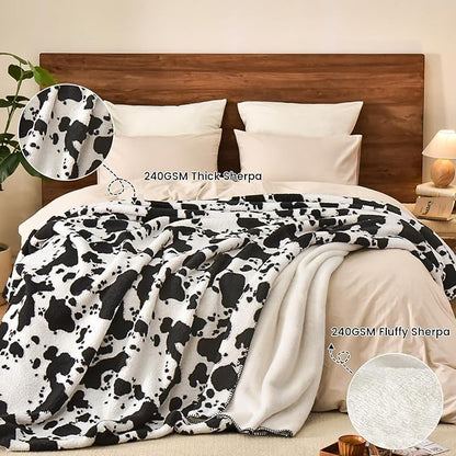 PHF Cute Cow Print Sherpa Blanket Twin Size - Image 4