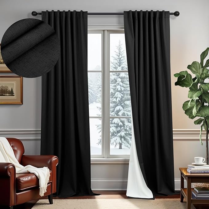 Black Linen Blackout Curtains 120 Inches Long 2 Panels Burg by DANCURTON