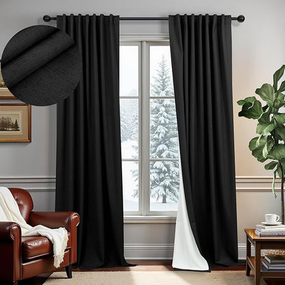 Black Linen Blackout Curtains 120 Inches Long 2 Panels Burg by DANCURTON