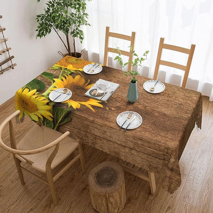 Yellow Sunflower Tablecloth Country Style Sunflowers on The Old Wooden Table - Image 5