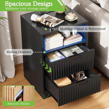 black night stand set 2, led nightstand with, close-up detail