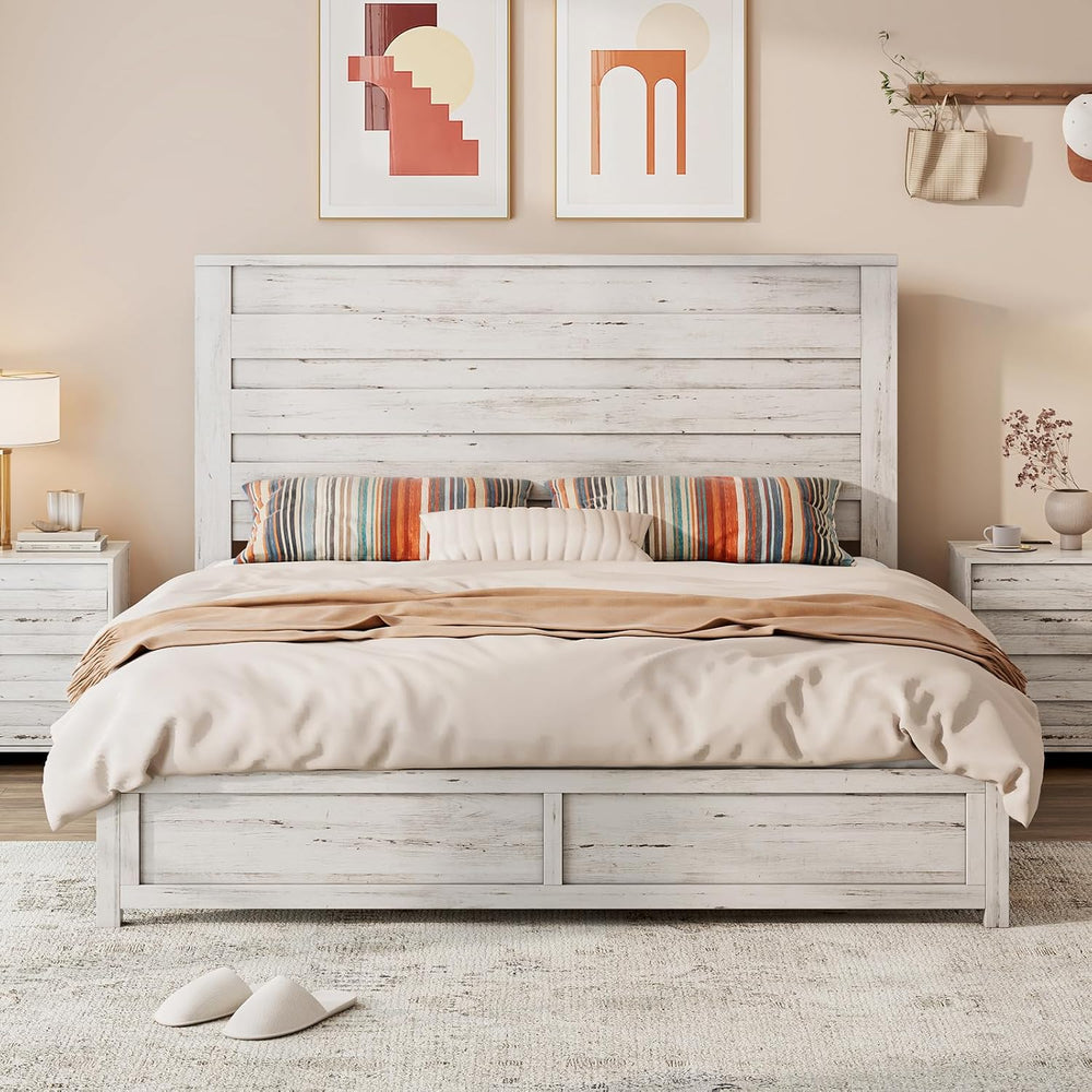 LUXOAK Full Farmhouse Bed Frame with 49" Tall Headboard