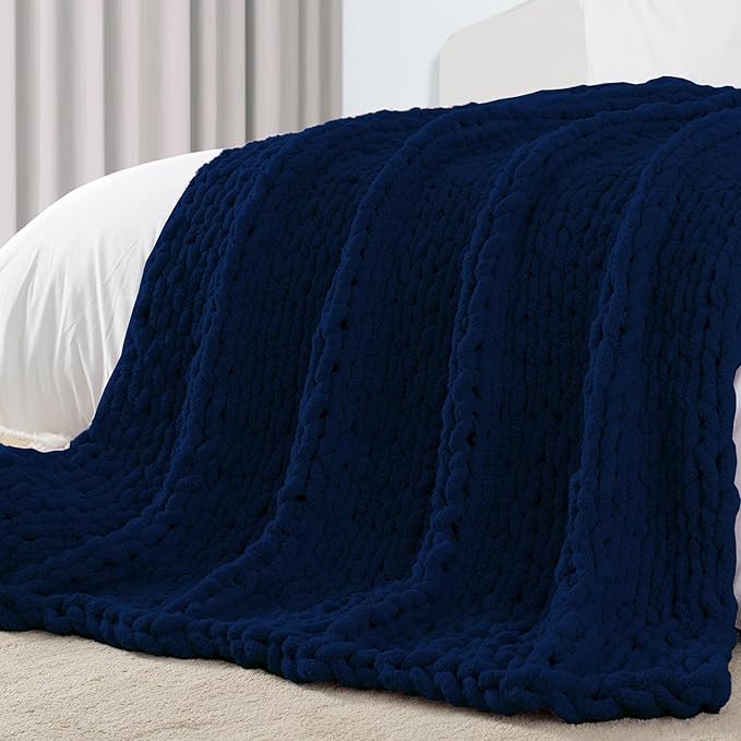 Carriediosa Chunky Knit Throw Blanket 50" X 60", 100% Hand Made Large Chenille by Carriediosa