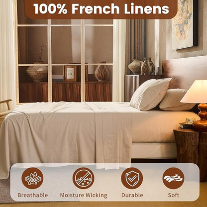 100% Linen Sheets Queen Size, Breathable & Durable 4-Piece Bed Flax Sheet Set - Image 2