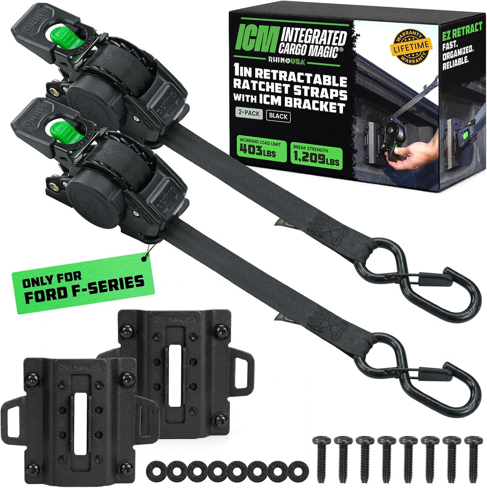Rhino USA Bed-Mounted Retractable Ratchet Straps - for Ford F-150/F-250