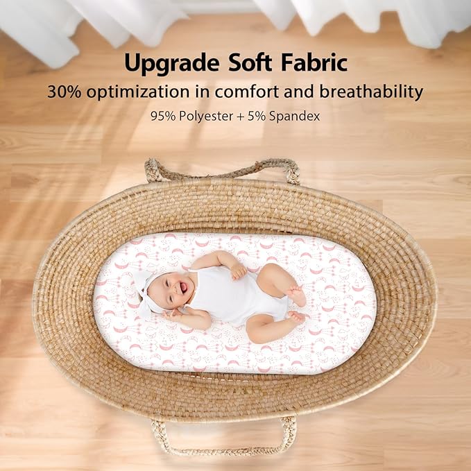 Baby Bassinet Sheets Girl Boy, Fitted Bassinet Sheet Set 3 Pack Bassinet - Image 4