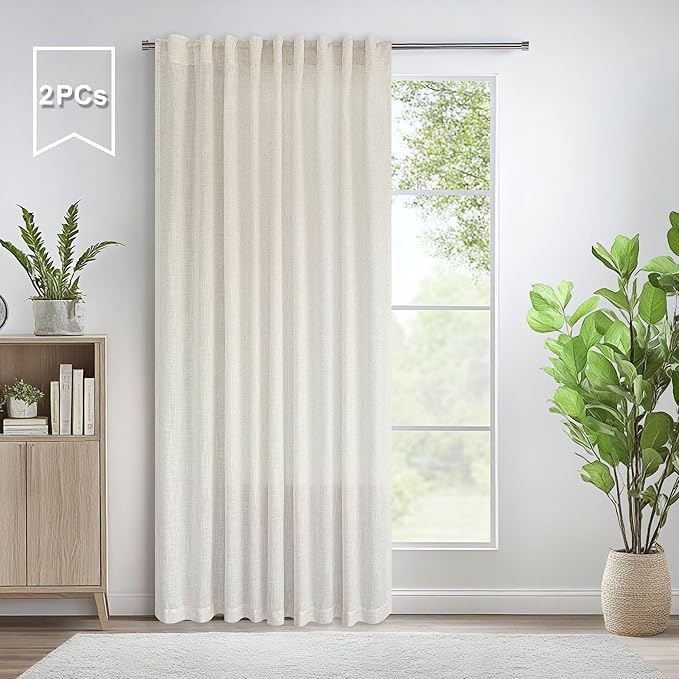 Pitalk 72 Inch Wide Curtains for Living Room 84 in Long 2 Panels Natural Linen - Image 4