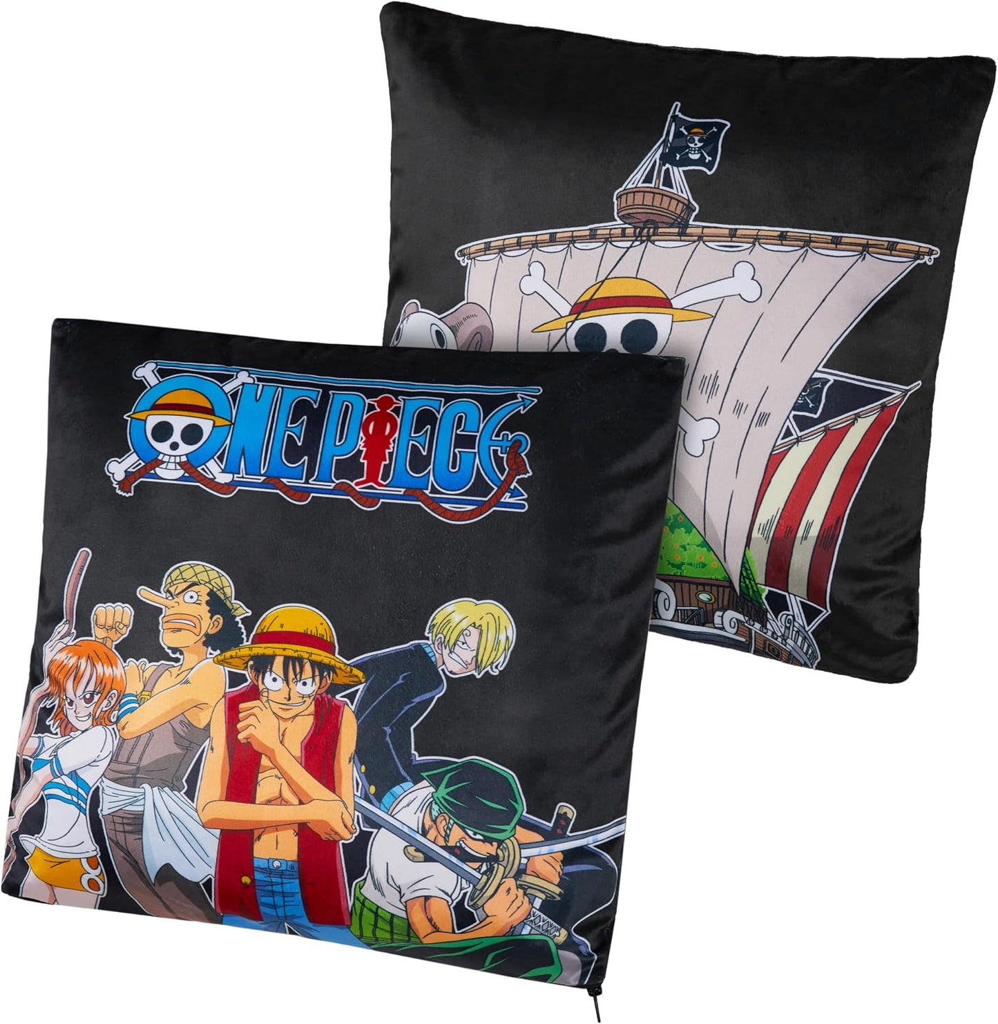 One Piece 2-Pc Cushion Cover Set, Pillow Covers for Bed, Couch, Rectangular 20x12 in, Square 14 x14 in, Luffy Straw Hat Anime Gifts for Boys