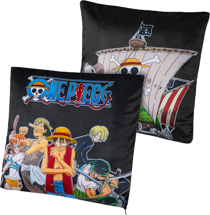 One Piece 2-Pc Cushion Cover Set, Pillow Covers for Bed, Couch, Rectangular 20x12 in, Square 14 x14 in, Luffy Straw Hat Anime Gifts for Boys