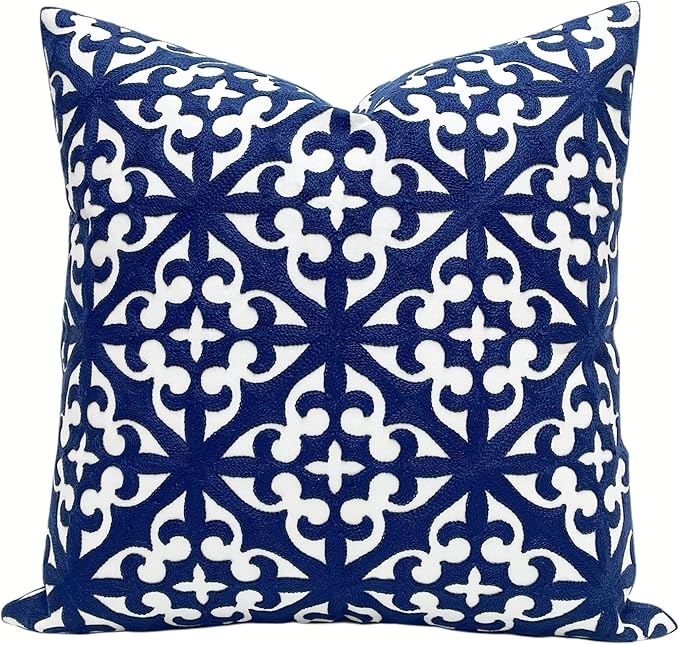 Slow Cow Canvas Embroidery Decorative Throw Pillow Cover Navy Blue Cushion Cover by SLOW+COW