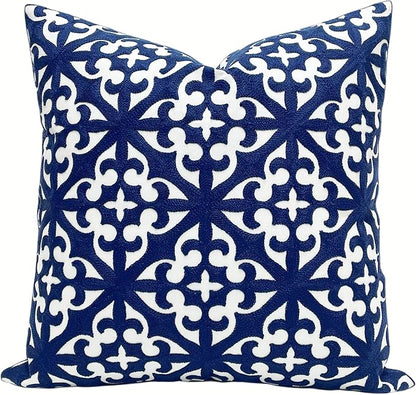 Slow Cow Canvas Embroidery Decorative Throw Pillow Cover Navy Blue Cushion Cover by SLOW+COW