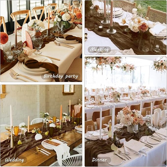 Fivenl 12 Pack Brown Boho Rustic Cheesecloth Table Runner 35x72 Inch Romantic - Image 6